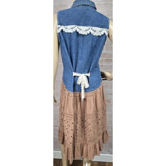 OOAK Magnolia Boho Indie Upcycled Western Denim Vest Duster Beach Cover Up Sz L - Picture 3 of 16